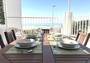 1st line beach, large terrace facing the sea, free WIFI