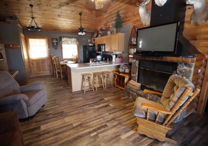 3 bed Log Cabin, w/2 Jacuzzi, 1 mi to SDC, 2 pools, nature trails, private lake