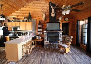3 bed Log Cabin, w/2 Jacuzzi, 1 mi to SDC, 2 pools, nature trails, private lake