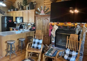 3 bed Log Cabin, w/2 Jacuzzi, 1 mi to SDC, pool, nature trails, private lake