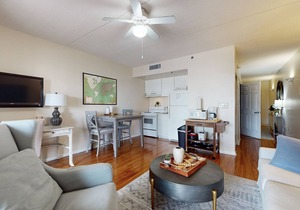 Dog-friendly downtown condo with riverfront balcony - walk to shops & eateries