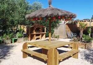 Gite saint julien in rez of garden with terrace swimming pool and games.