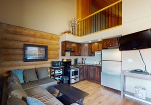 Lakefront wilderness resort cabin with deck, full kitchen, & internet