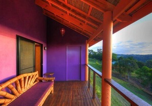 Luxury self-contained villa with double bed, double spa, fireplace, and kitchen.
