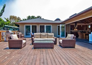 New construction home with large deck on Seadrift Lagoon