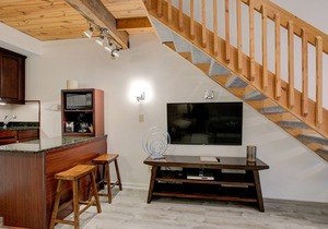 Recently updated, modern lodge room with open loft bedroom.