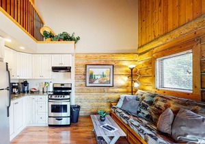 Wilderness resort cabin with deck, full kitchen, complimentary internet