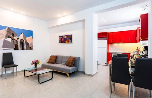 Perissa Apartment | Apartment 'Economy Semi-Basement 2' with Mountain View, Wi-Fi and Air Conditioning