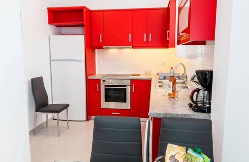 Perissa Apartment | Apartment 'Economy Semi-Basement 2' with Mountain View, Wi-Fi and Air Conditioning