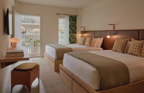 San Jacinto Hotel | Beachside Balcony Room | Double Queens + Rooftop Drinks & Pool