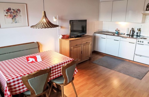 Laax Apartment | Beautiful apartment for 3 people with pool, WIFI, TV, balcony, pets allowed and panoramic view