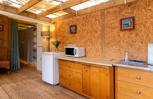 Saint-Gildas-de-Rhuys RV Rental | Caravan 'Bungalow Toile 4 Places' with Private Terrace and Private Garden