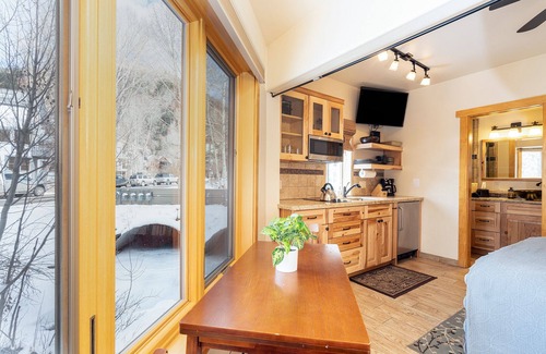 Telluride Condo | Charming Studio Steps from River | Kitchenette, Hot Tub,