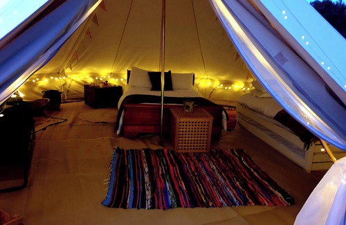 Saltburn-by-the-Sea Cabin | Chestnut 6m xl Bell Tent, log Burner, nr Whitby