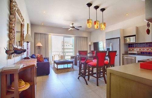 Emiliano Zapata Condo | Colorful Condo, Partial Ocean View | GYM POOLS BBQ