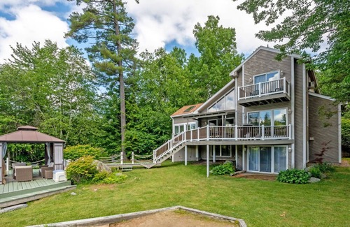 Moultonborough House | Contemporary waterfront home on Ash Cove with stunning views, fire pit, dock and WiFi