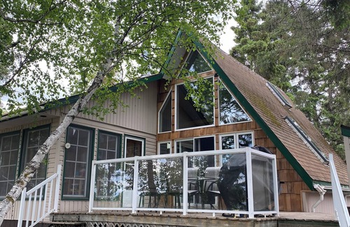 Christopher Lake House | Cozy lake-front A-frame cabin at Emma Lake. Steps away from the beach!