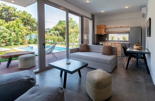 Skala Rachoniou Villa | Dazzling Thasos Villa | Villa Fana | 2 Bedrooms | Private Outdoor Swimming Pool Surrounded by a Spacious Private Garden | Furnished Balcony and Terrace | Rachoni, Skala Rachoniou