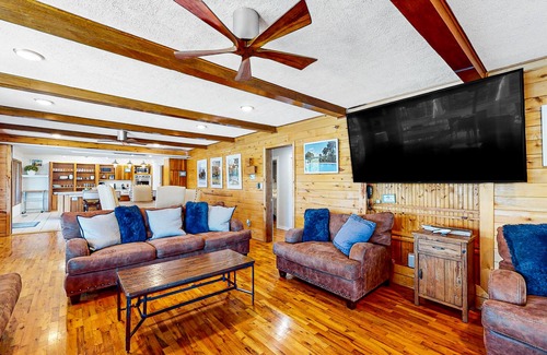 Garfield House | Dog-friendly home with lake views, washer/dryer, pool, basketball & fireplace