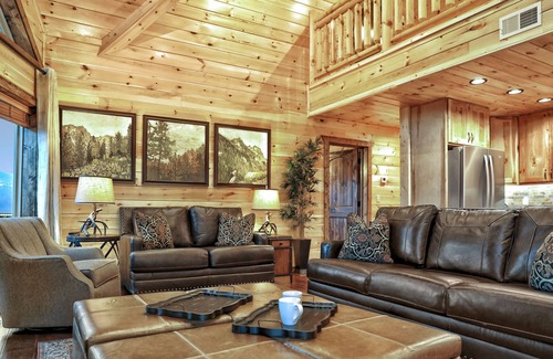 Chalet Village North Cabin | EXTRAORDINARY Luxury Cabin! PANORAMIC Views! Decks! Fire Pits! Theater! Gaming!