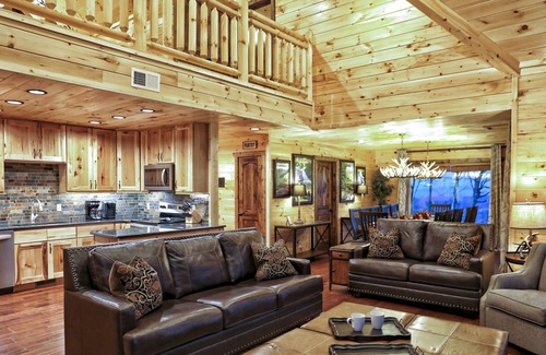 Chalet Village North Cabin | EXTRAORDINARY Luxury Cabin! PANORAMIC Views! Decks! Fire Pits! Theater! Gaming!