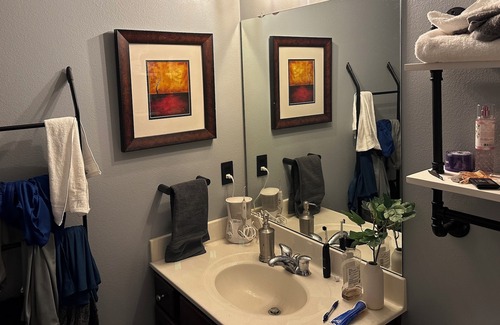 Millard House | Freshly redecorated modern room in West Omaha - massage chair + full gym