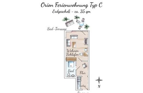 Spiekeroog Apartment | Gästehaus Orion - Wohnung 8