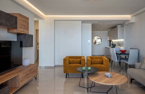 Kalyves Apartment | Glaucus, AmphiMatrion Luxury Apt with hot tub & common pool, 750m to the beach