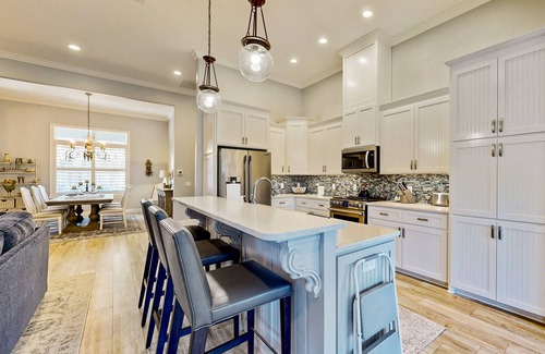 St. Simons Island House | Golf course-view home near beaches with deck, porch, grill, streaming, W/D, & AC