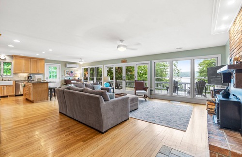 North Lake George House | Gorgeous lakeview retreat with wraparound porch, wood stove, & WiFi - dogs OK