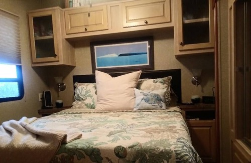 Sandbridge Cottage | Happy Place: sunset view of Back Bay from the sofa and deck- 5 min walk to Beach