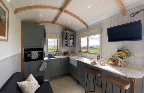Bridport Cabin | Honey Bee - Bespoke handmade shepherd's hut with a stylish and modern interior.
