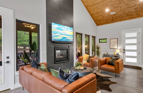 Rogers Cabin | Luxury cabin lined by trees with pool, oversized sunroom, hot tub & grill