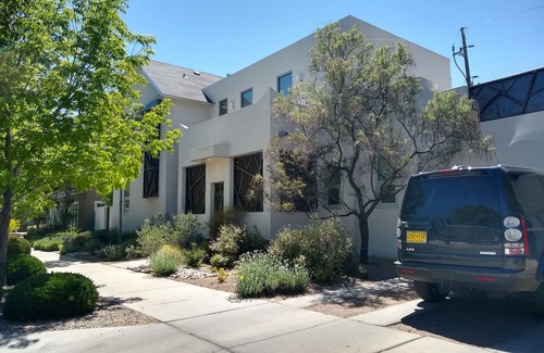 Huning Castle House | Modern home in historic downtown ABQ - Rooftop with Hot Tub and Lounge Area
