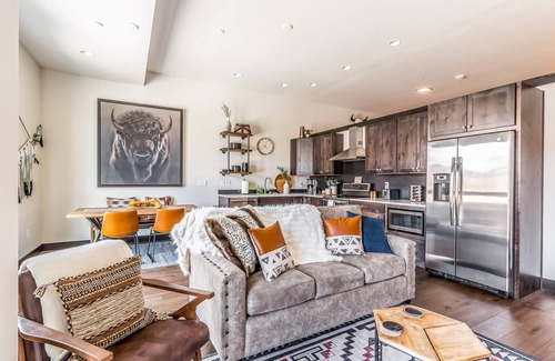Whitefish Condo | New, luxe condo in the heart of town with mountain view, balcony & bus to slopes