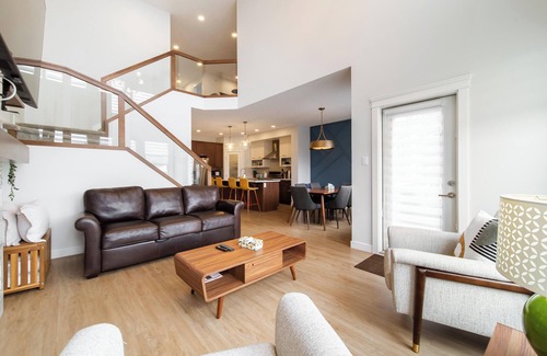 West Edmonton House | Nordic Oasis near WEM | Hot Tub, 2 Lounges, King Ensuite Sleeps 10