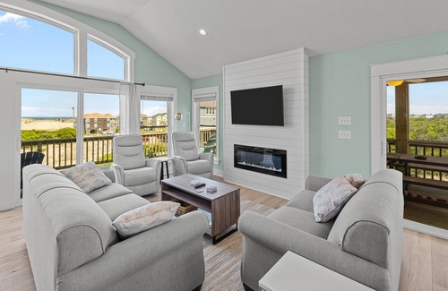 Carova Beach House | Ocean-view home with private pool, hot tub, beach access, grill, fireplace, deck