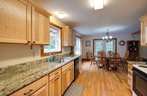 Lake George House | Pet Friendly Red House: Short Walk to Private Dock & Lake George!