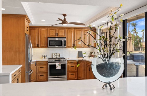 Palm Desert Condo | Relaxed Luxury in Monterey Country Club, 2BR + Office, Golf Course Views