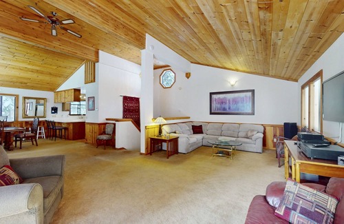 Ridgewood House | Rustic home with wood stove, deck, open floor plan, & nearby activities