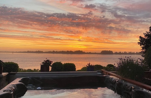 Barview House | Secluded bayfront home, watch beautiful sunsets over the bay from the hot tub.