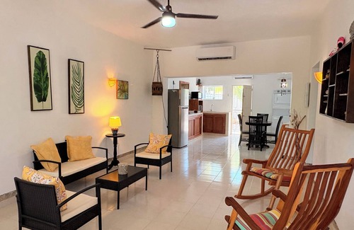 Chicxulub Puerto House | Serene 2-bedroom house with AC, pool & laundry station in Chicxulub Puerto
