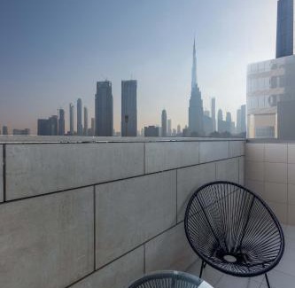 Bur Dubai Apartment | Silkhaus large modern studio with Burj Khalifa view