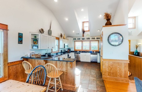 Avon House | Sound-view home with private pool, hot tub, fireplace, pool table & central AC