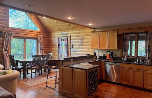 East Wakefield House | Spacious Lakefront Log Home for Family Fun & Relaxation- deck, firepit, gameroom
