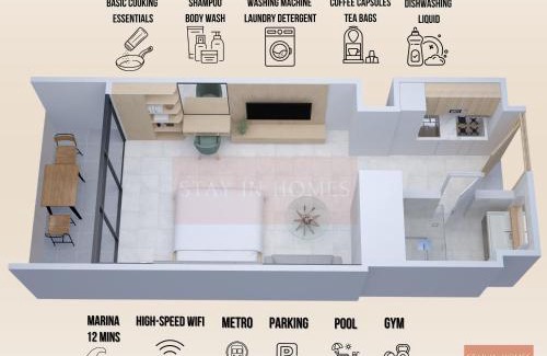 Discovery Gardens Apartment | Studio Al Furjan by STAY IN HOMES - Marina 12min - Self checkin - Metro - Parking