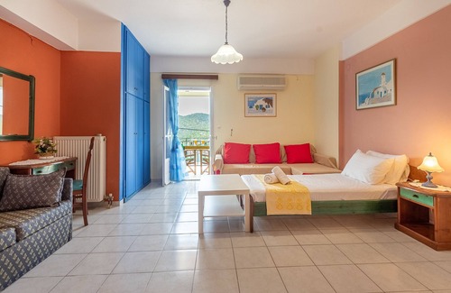 Vathy Apartment | Studio 'Veronis 1' with Sea View, Shared Pool & Wi-Fi