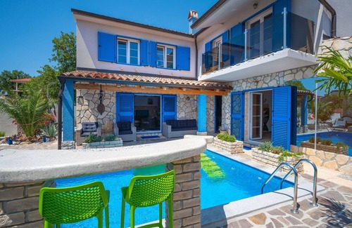 Novi Vinodolski Villa | Stunning private villa for 8 guests with WIFI, private pool, A/C, hot tub, TV and terrace