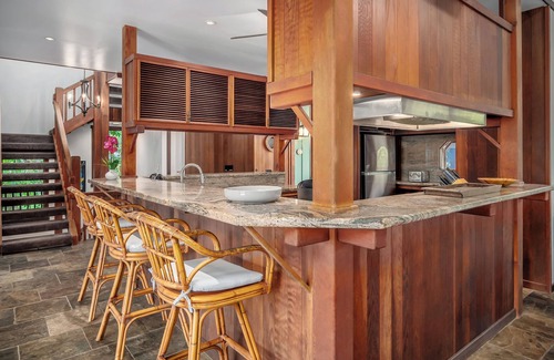 Princeville House | Stunning Tri-level Villa - Outdoor Lava Rock Shower w/Lanai