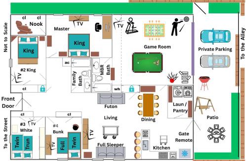 Dallas House | Ultimate Game Room Oasis for 12 - Private Patio - BBQ - 2 Kings - 6 TVs - Full-Body Massage Chair